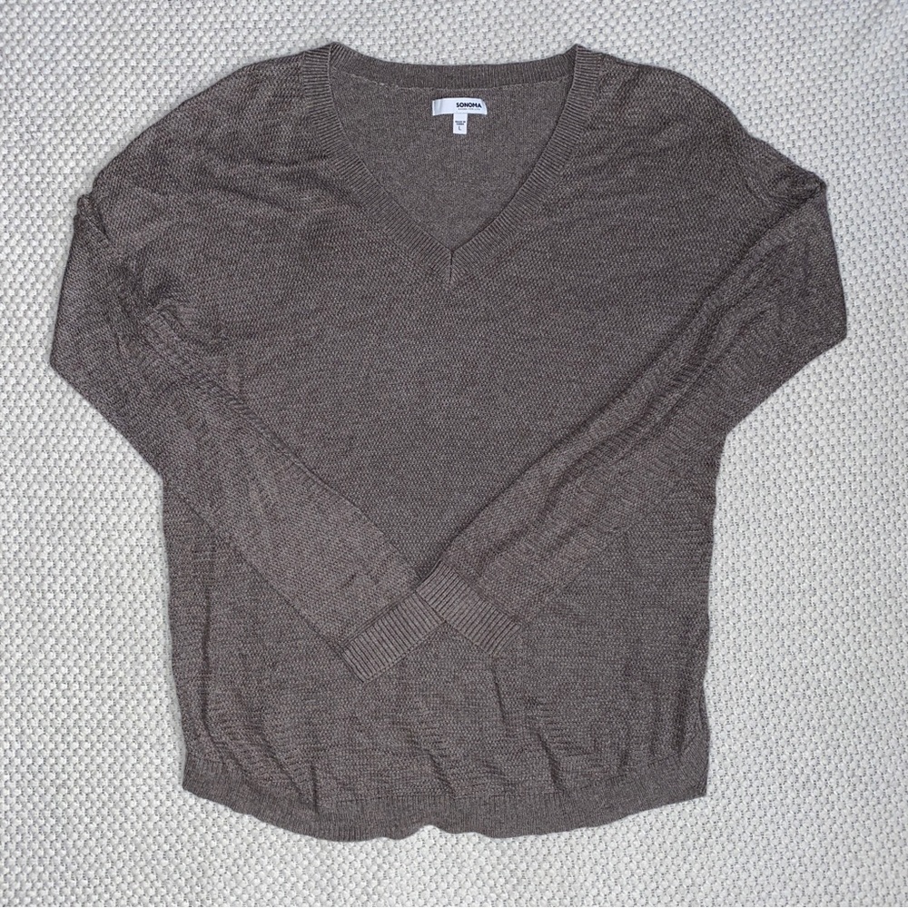 SONOMA V-neck Brown Long Sleeve Sweatshirt Size L